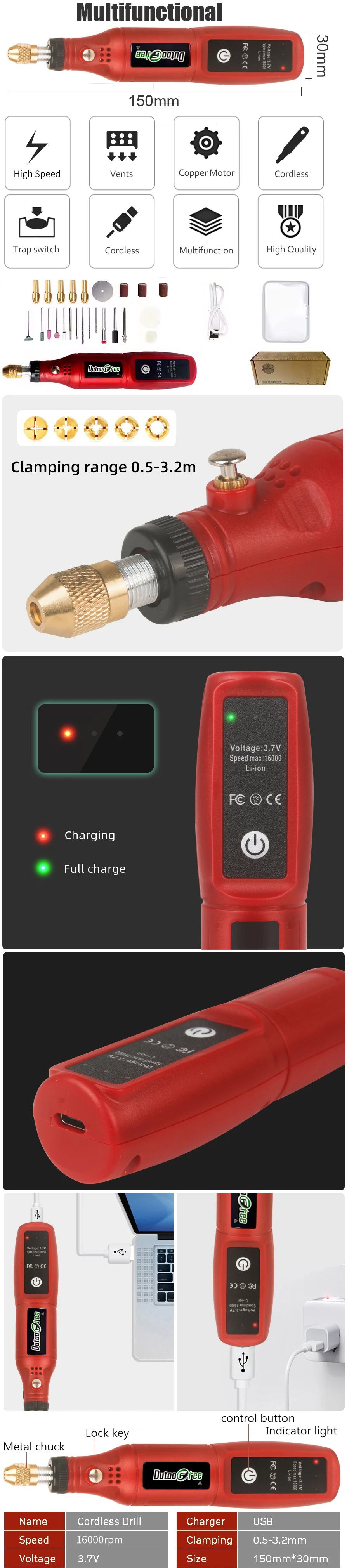 Mini Taladro de mano USB